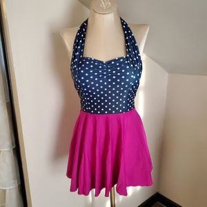 Retro Swim Dress Swimsuit Rey Swimwear- Marie Candy Dots